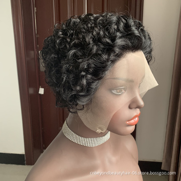 Curly Short Bob Lace Wigs Blonde Pixie Peruvian Human Hair Lace Bob Wig For Black Women Density 150% Water Wave Remy Virgin Hair